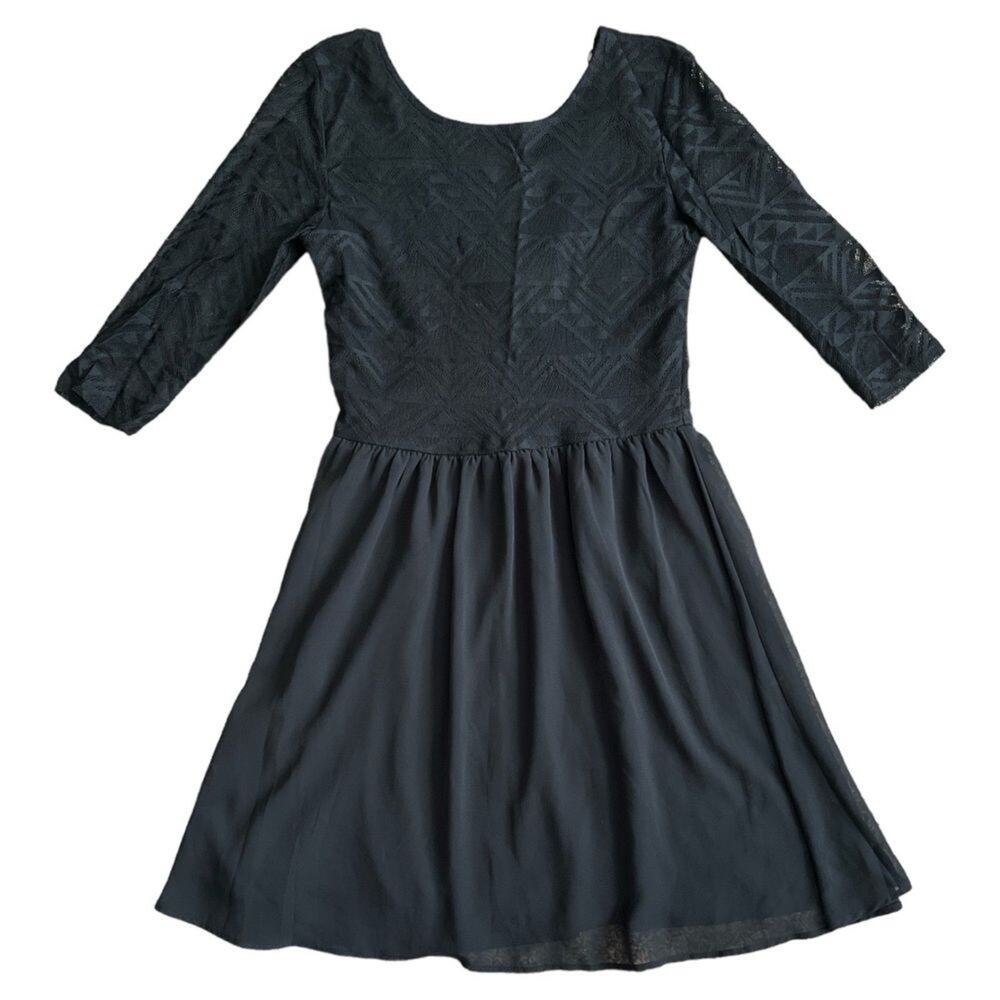 H&M Divided Black Lace 3/4 Sleeves Mini A-Line Dress, US8